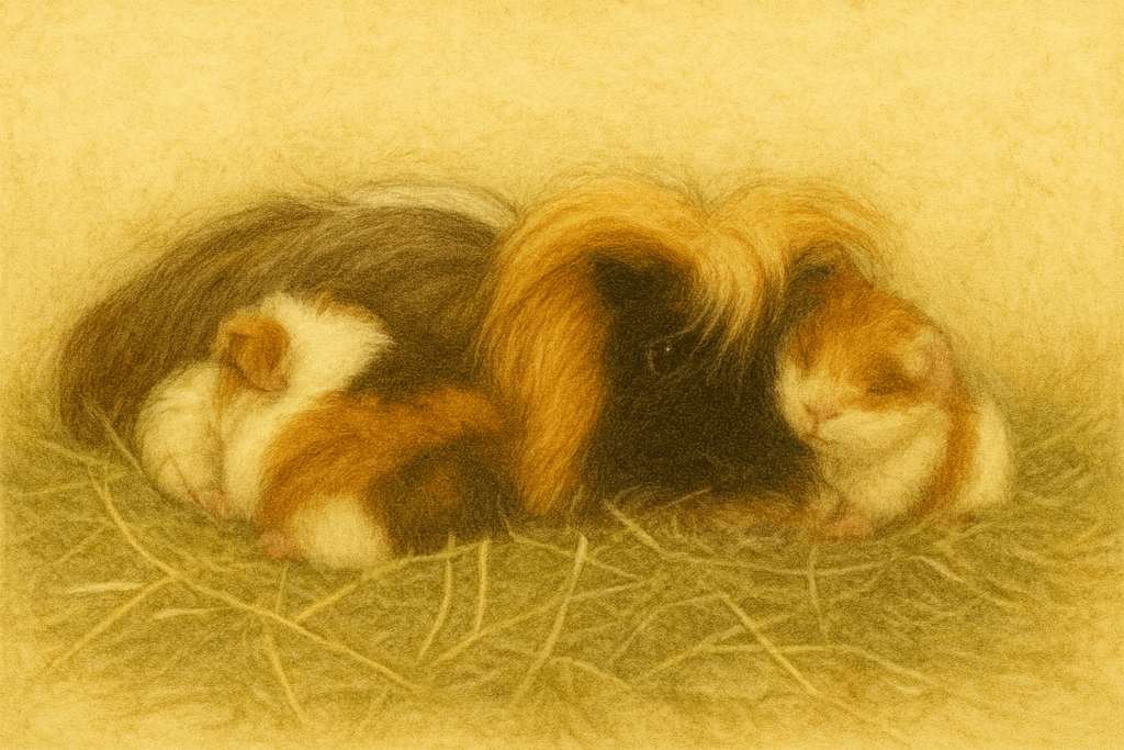 Meerschweinchen Mama Gwenie mit ihren neugeborenen Babys