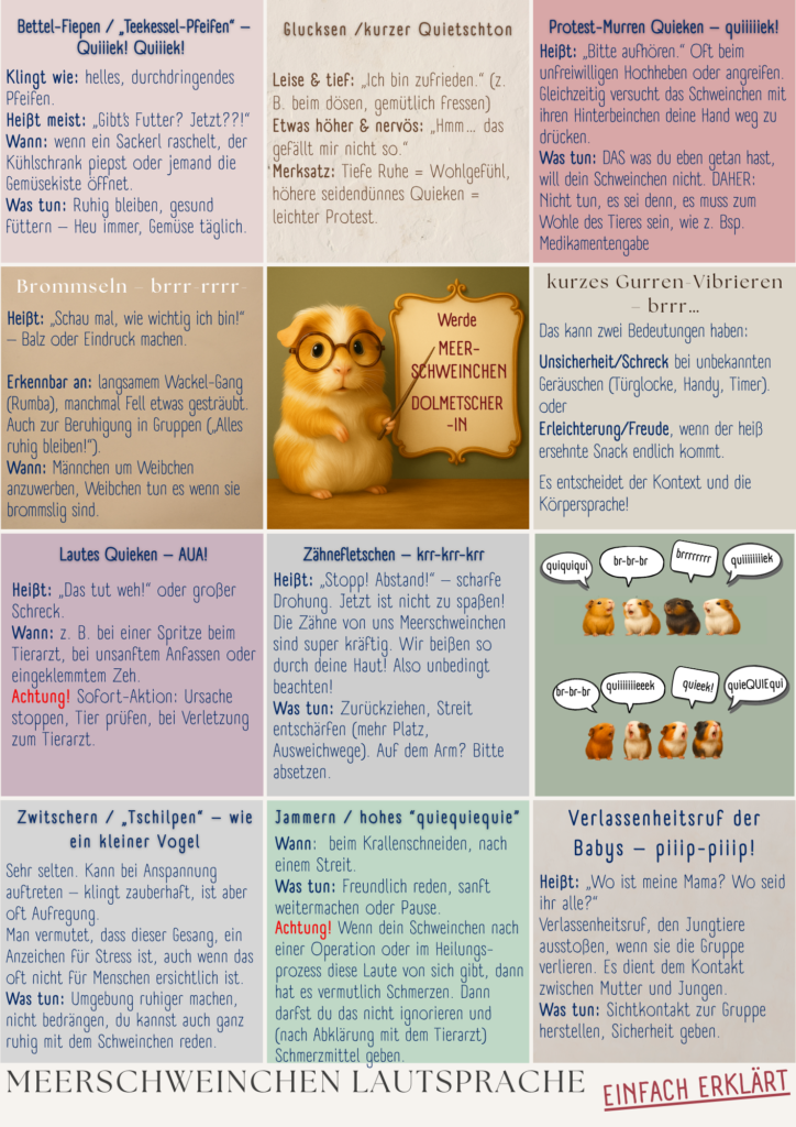 Poster erklärt die Lautsprache von Meerschweinchen