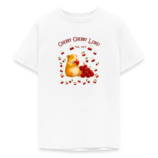 Teenager T-Shirt Cherry Cherry Love mit Meerschweinchen Motiv. weiß Frontansicht 2