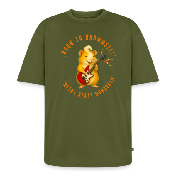 Unisex Oversized T-Shirt mit Meerschweinchen Motiv Born to Brommsel Metal statt Möhrchen grün