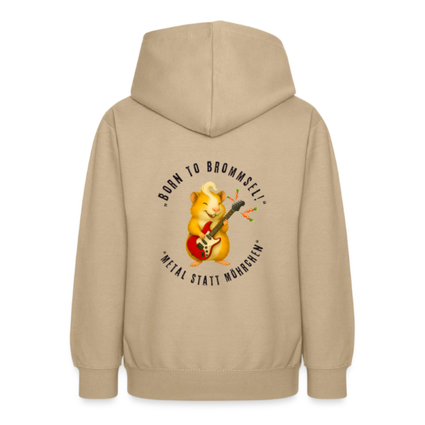 Teenager Hoodie mit Meerschweinchen Motiv Born to Brommsel metal statt Möhrchen beige Hinteransicht