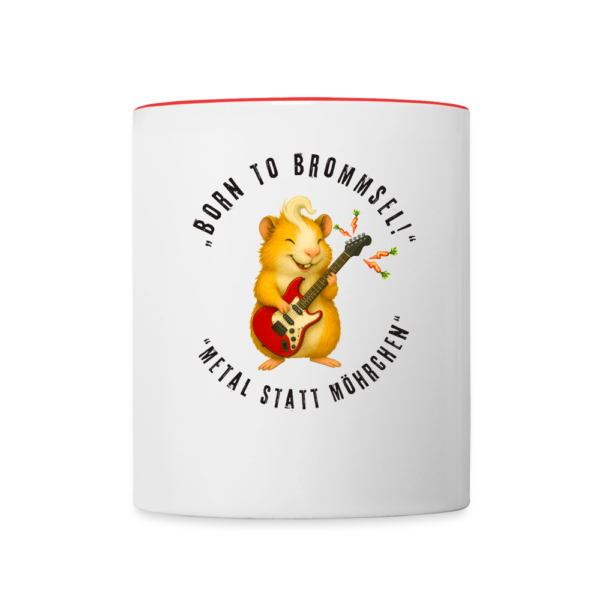 Keramiktasse mit Meerschweinchen Motiv Born to Brommsel Metal statt Möhrchen orange