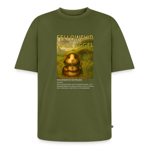 Unisex T-Shirt mit Meerschweinchen Motiv Fellowship of the Piggies armygrün
