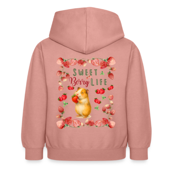 Kinder Hoodie mit Meerschweinchen Motiv Sweet Berry Life altrosa Hinteransicht
