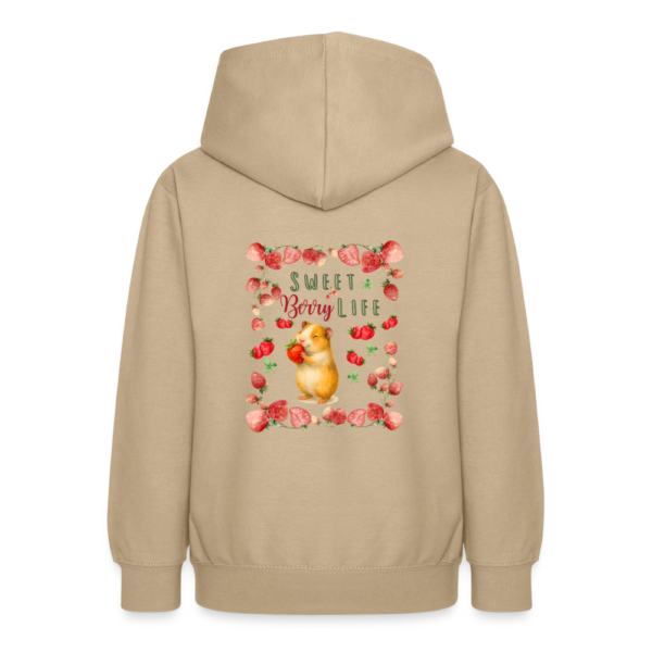 Teenager Hoodie mit Meerschweinchen Motiv Sweet Berry Life beige Hinteransicht