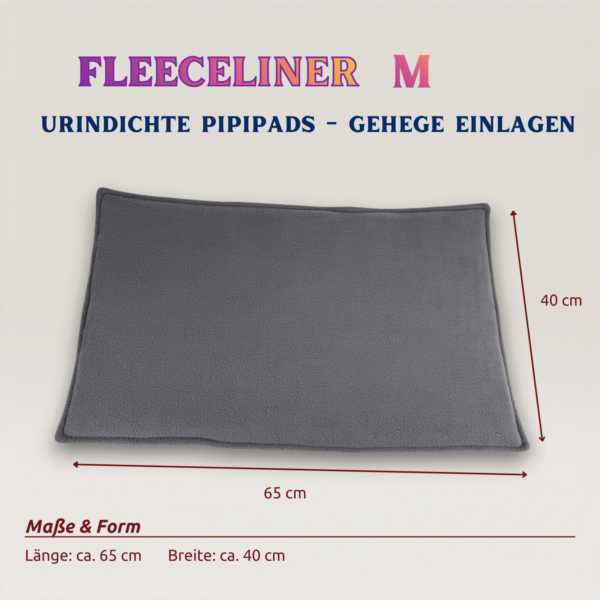 Fleeceliner Pipipad Gehege Unterlage urindicht Größe M Oberansicht mit Maßen