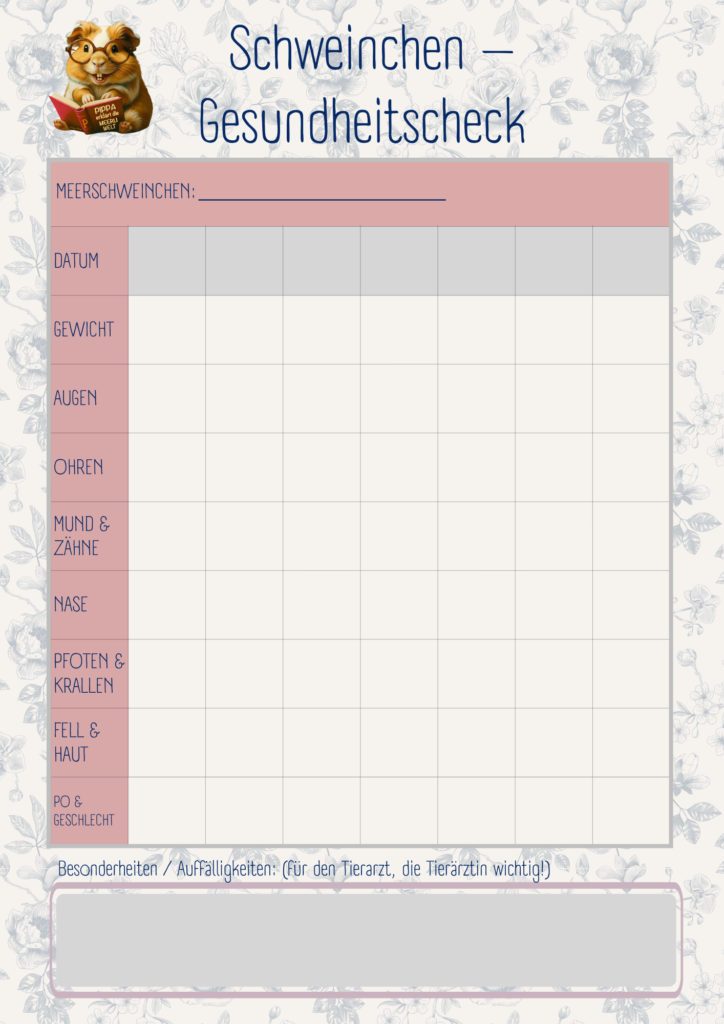 Freebie_Schweinchen Gesundheitscheck Vorlage