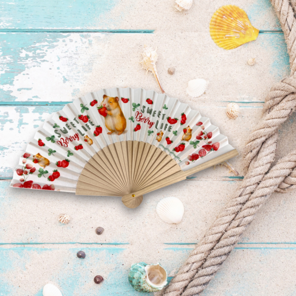 Handfächer Modell Schweinchen mit Erdbeeren