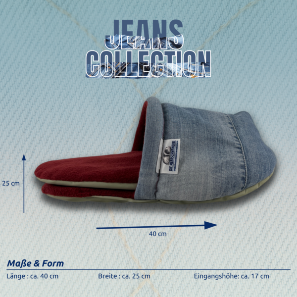 Jeans Hausschuh Seitenansicht 3 mit Maßen