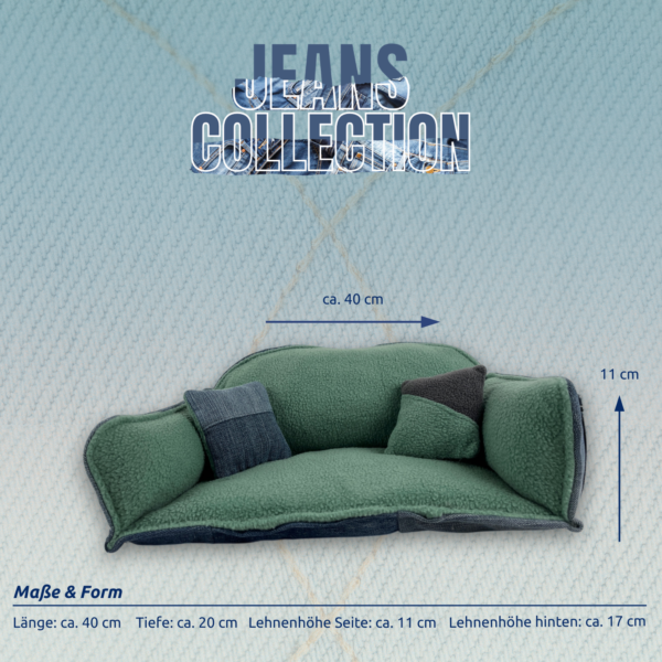 Jeans Sofa gerade Form 1 Vorderansicht mit Maßen