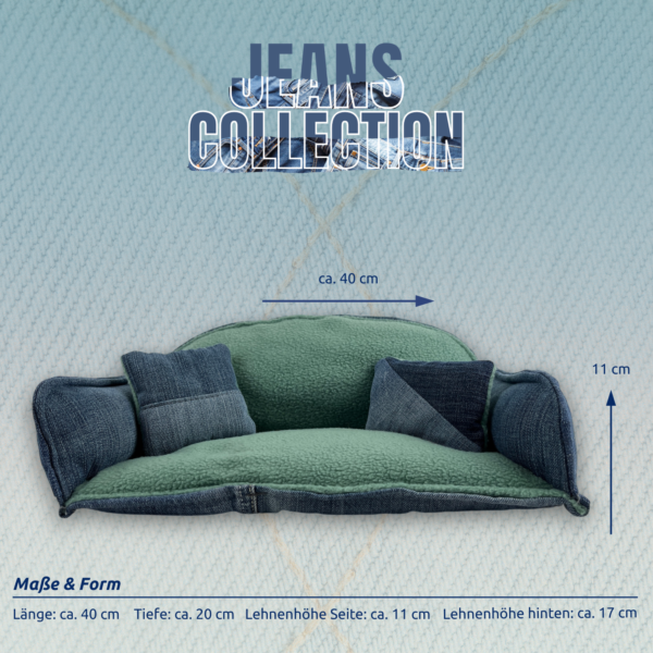 Jeans Sofa gerade Form 2 Vorderansicht mit Maßen