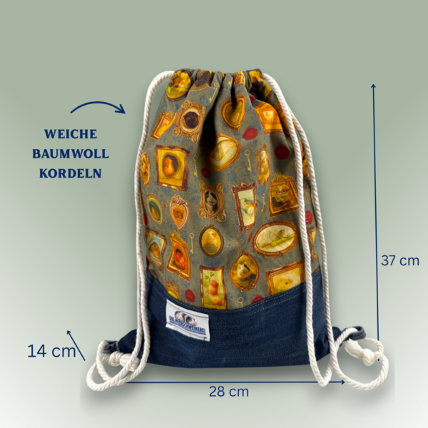 Kinder Rucksack Pippas Wohnzimmer grün mit Jeans mit Maßen