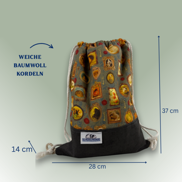 Kinder Rucksack Pippas Wohnzimmer grün mit taupe cord mit Maßen