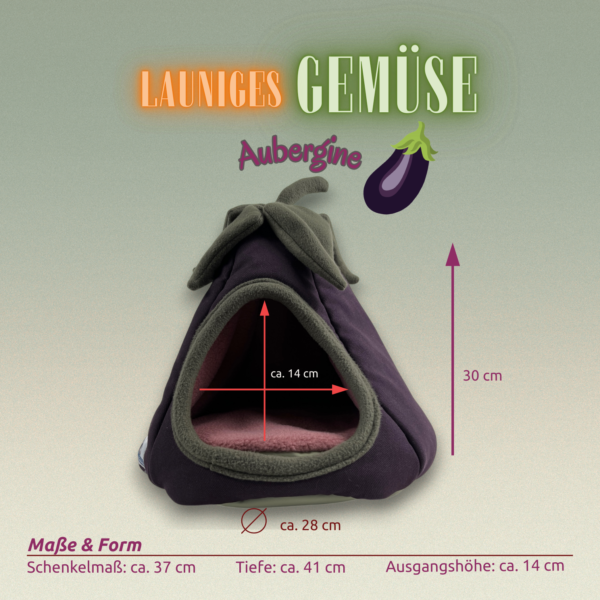 Kuschelhöhle Aubergine Vorderansicht mit Maßen