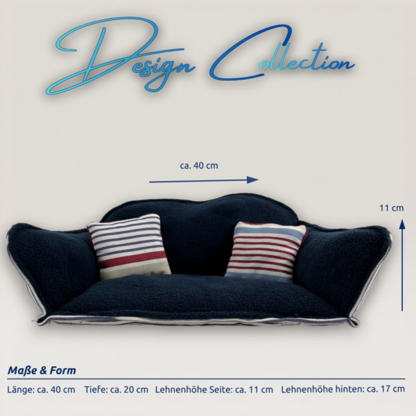 Kuschelsofa gerade Form_Strandkorb_Vorderansicht mit Maßen