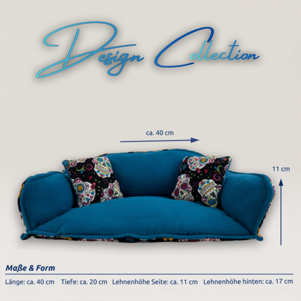 Kuschelsofa gerade Form_Totenköpfe_Frontansicht mit Maßen