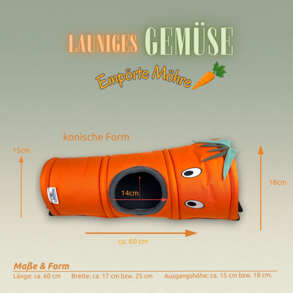 Kuscheltunnel Möhre konische Form Frontansicht mit Maßen