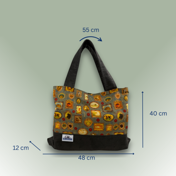 Shopper Tasche Pippas Wohnzimmer grün mit taupe Cord mit Maßen