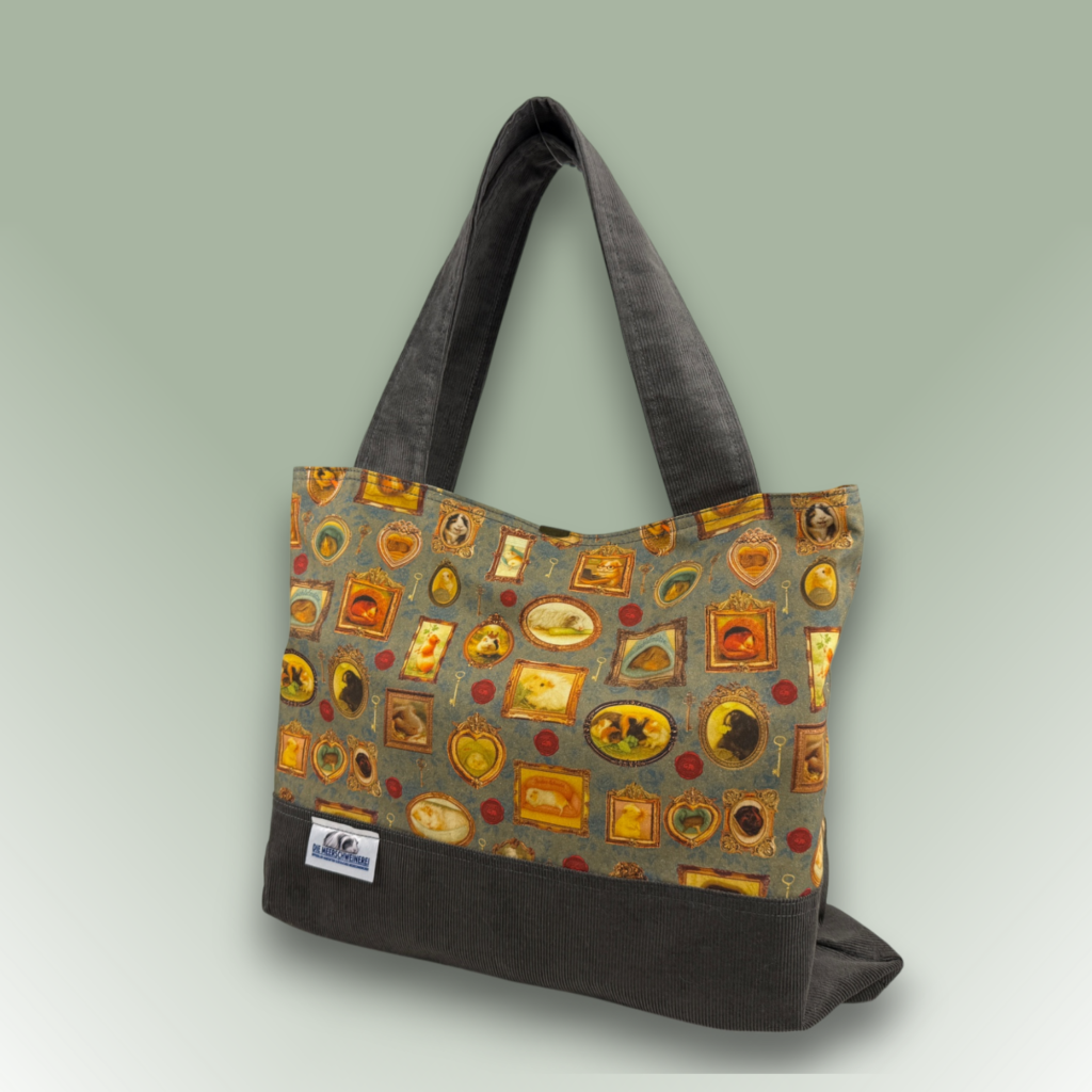Shopper Tasche Pippas Wohnzimmer grün mit taupe cord Seitenansicht 2