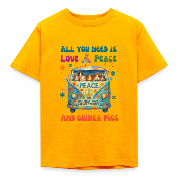Kinder T-Shirt mit Meerschweinchen Motiv All you need is love and guinea pigs orange