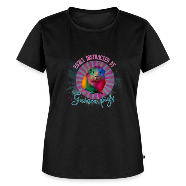 Damen T-Shirt mit Meerschweinchen Motiv Easily distracted by guinea pigs schwarz
