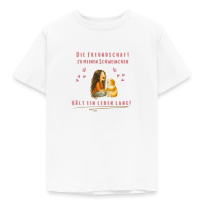 Kinder T-Shirt mit Meerschweinchen Motiv Die Freundschaft zu meinen Schweinchen hält ein Leben lang weiß