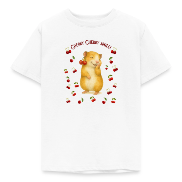 Kinder T-Shirt mit Meerschweinchen Motiv - "Cherry Cherry Smile!" weiß