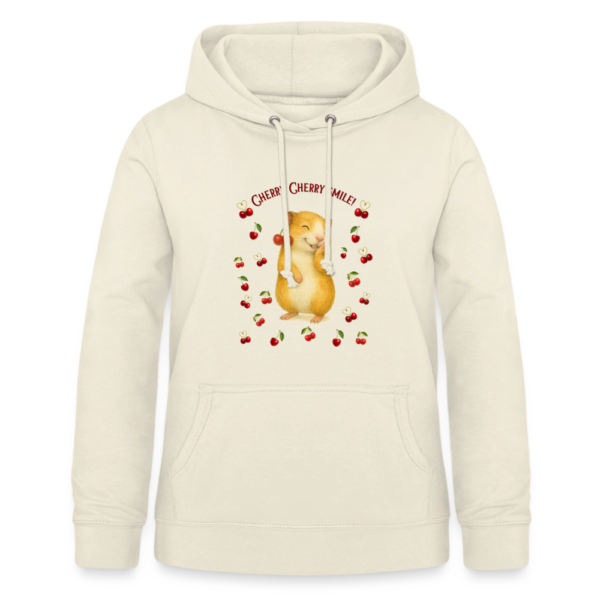 Damen Hoodie mit Meerschweinchen Motiv - "Cherry Cherry Smile!" beige