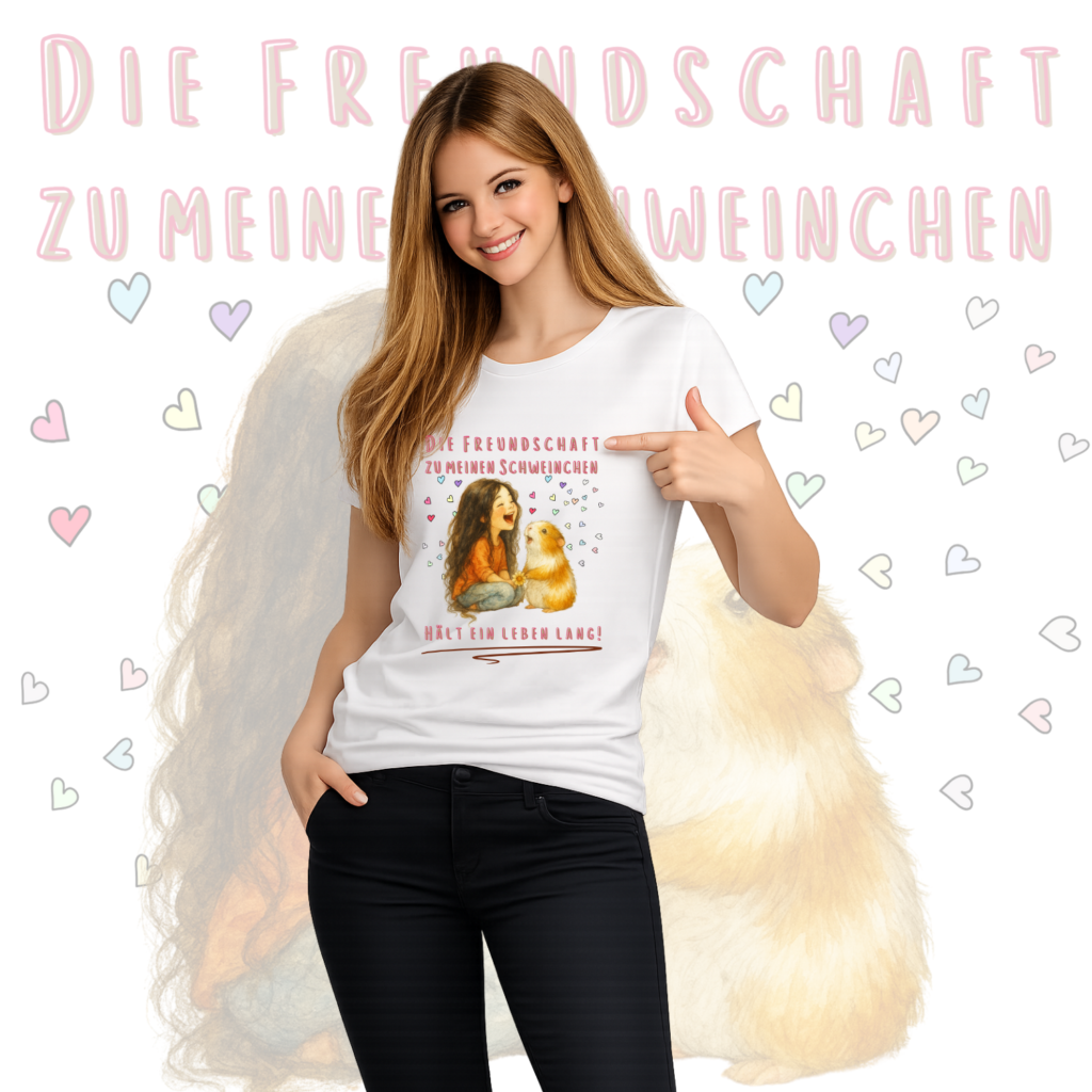Damen T-shirt Schweinchen Freundschaft Präsentationsbild