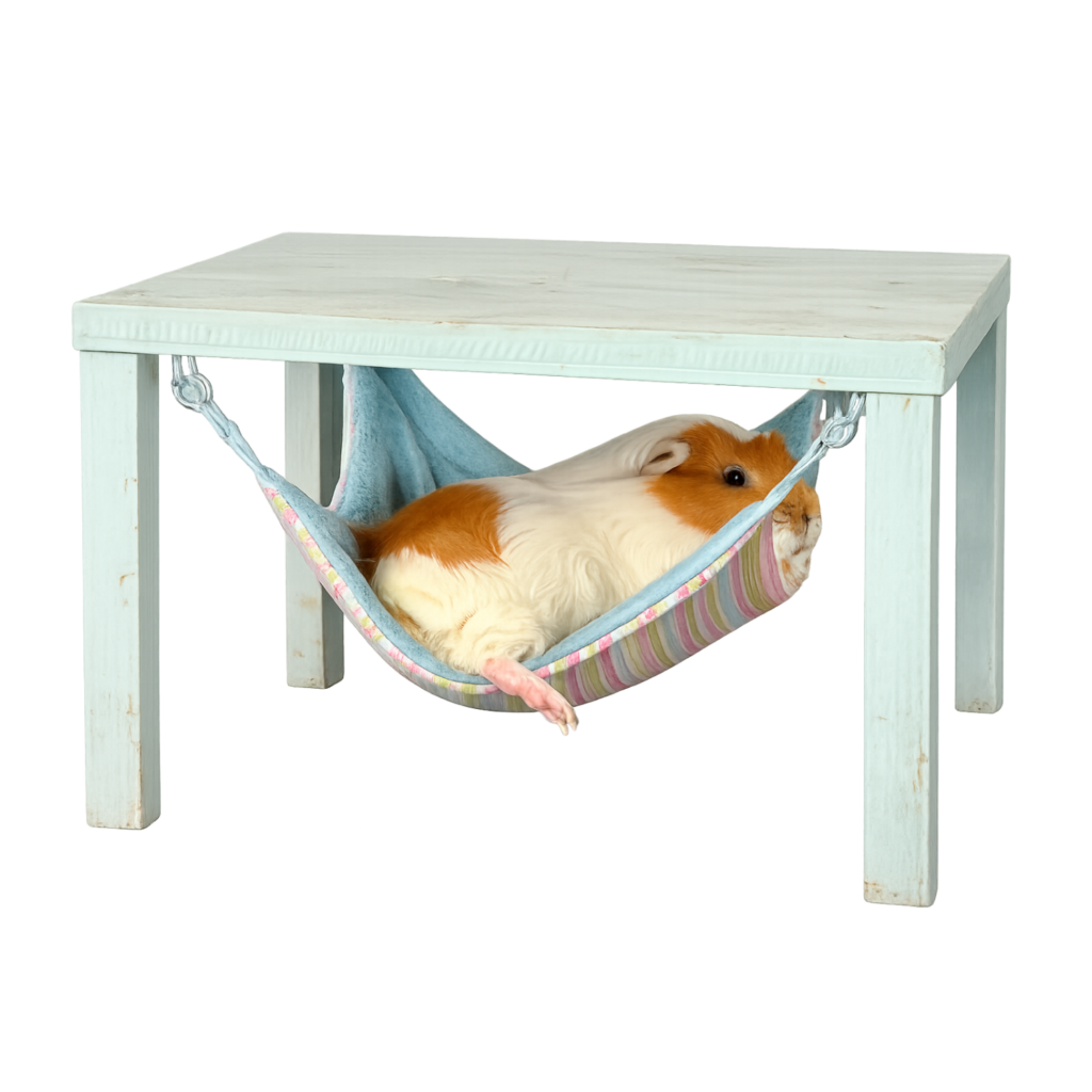 Meerschweinchen liegt gemütlich in der Hängematte