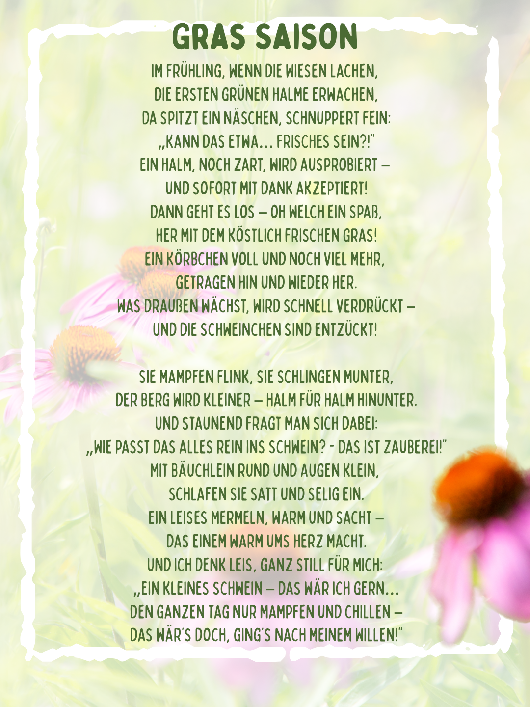Gras Saison Gedicht über Meerschweinchen