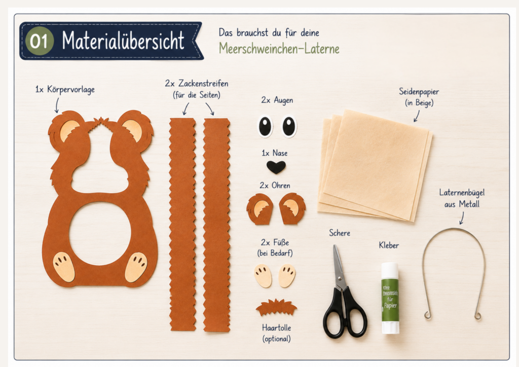 Meerschweinchen Laterne basteln Schritt für Schritt Anleitung mit Freesie download Vorlagen Materialliste