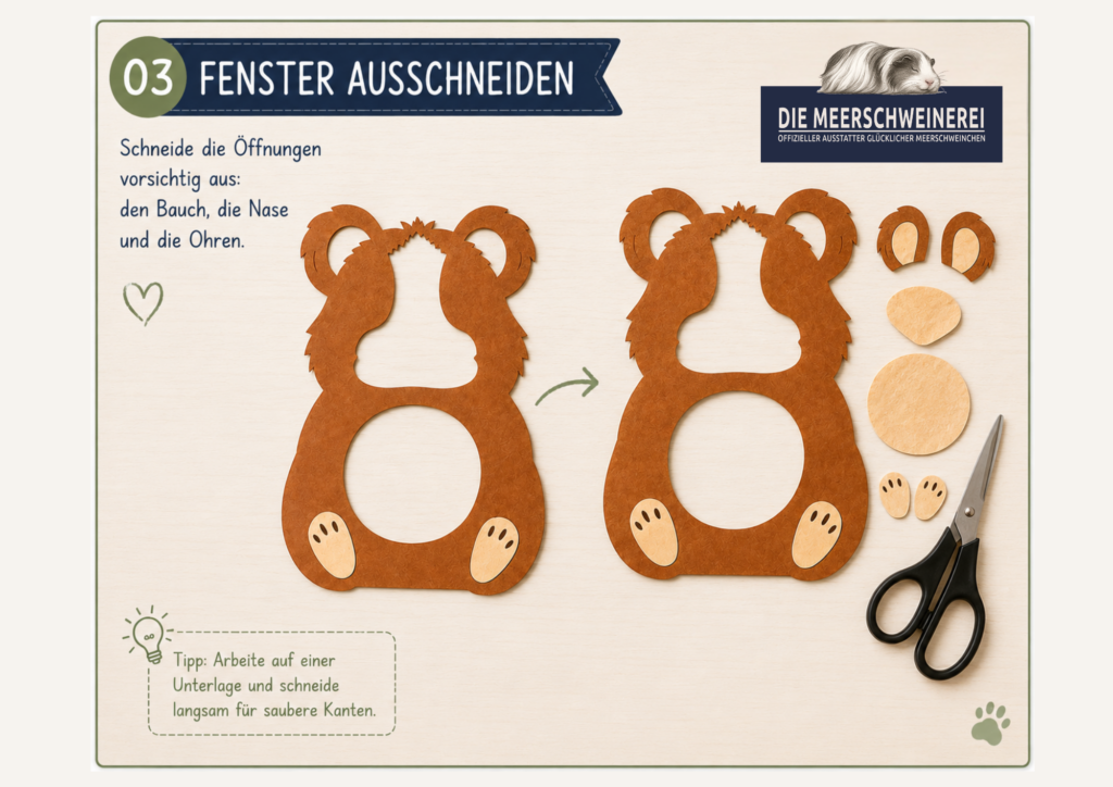 Meerschweinchen Laterne basteln Schritt für Schritt Anleitung mit Freebie download Vorlagen Öffnungen ausschneiden