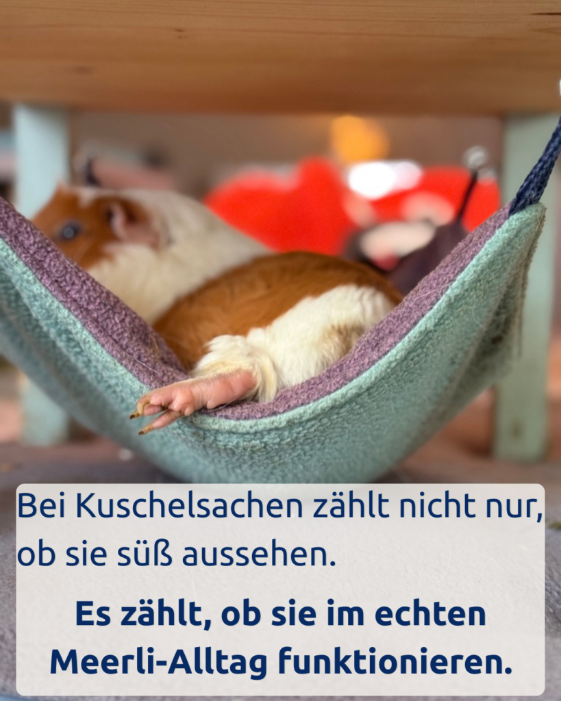 Bei Kuschelsachen für Meerschweinchen zählt ob sie im Meerli Alltag funktionieren