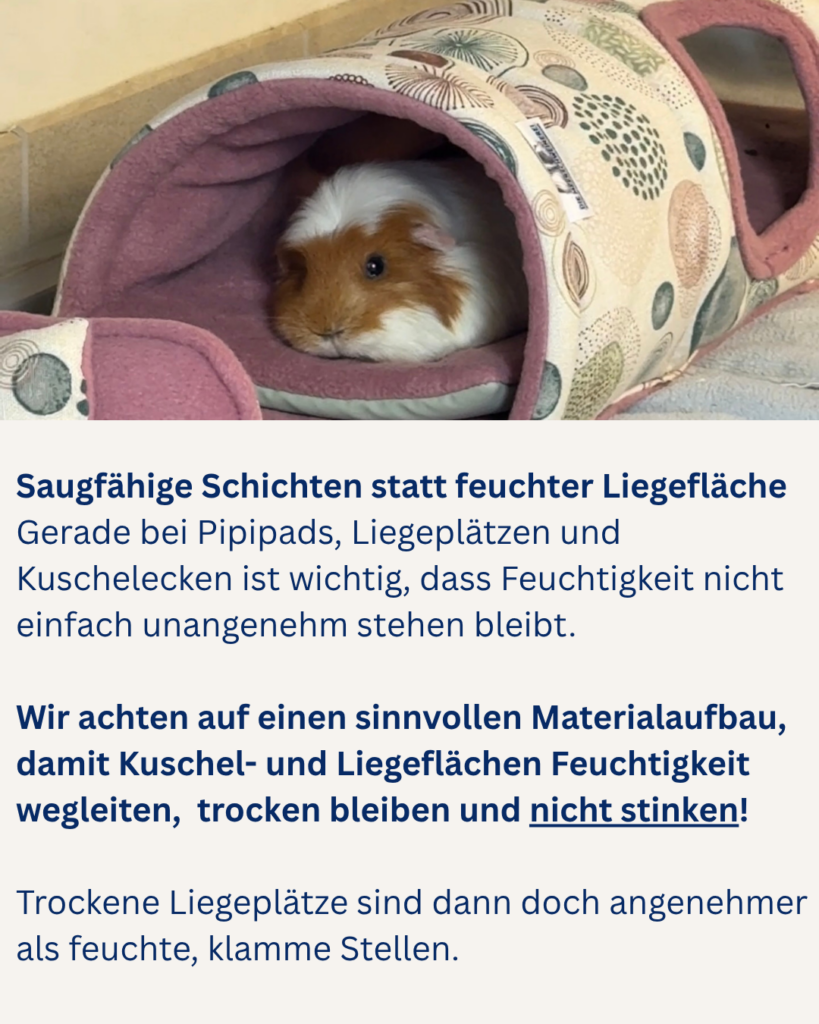 Saugfähige Schichten sind für Meerschweinchen sehr wichtig - keine feuchten Liegeflächen
