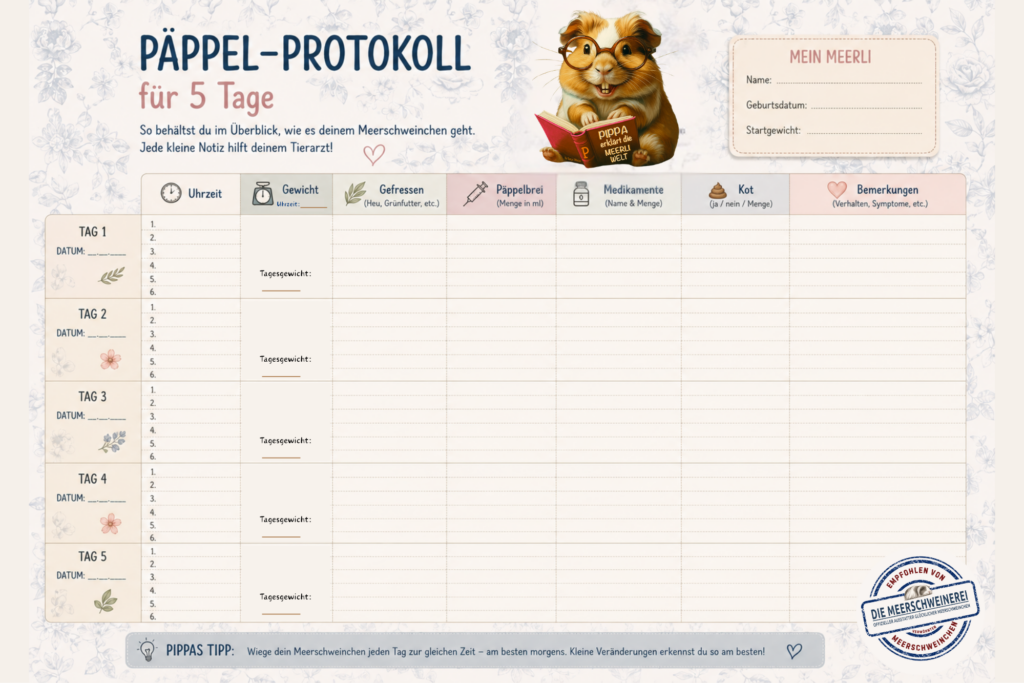 Freebie Pippa Päppel Protokoll für Meerschweinchen