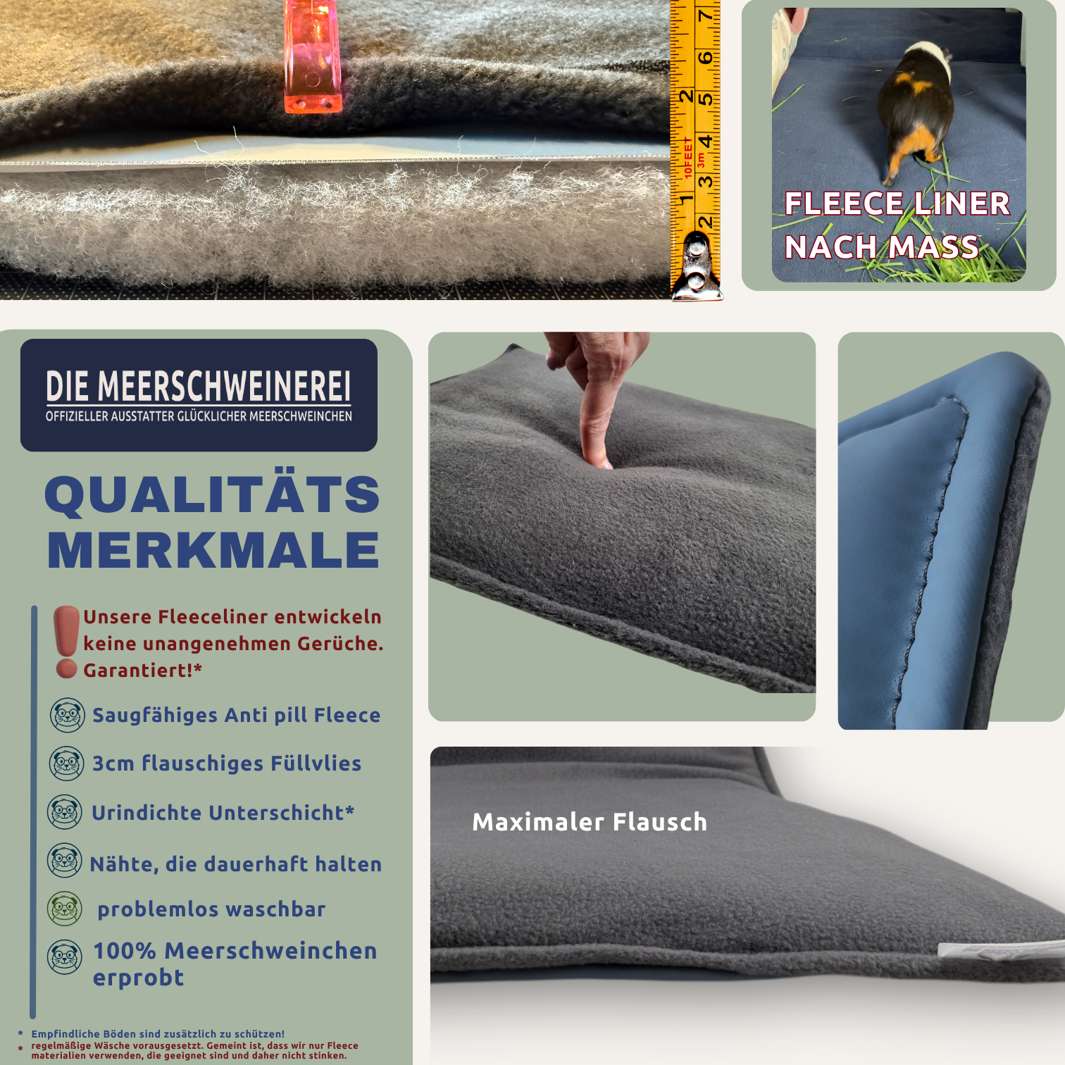 Qualitätsmerkmale Gehegeunterlagen Fleeceliner von DIEMEERSCHWEINEREI