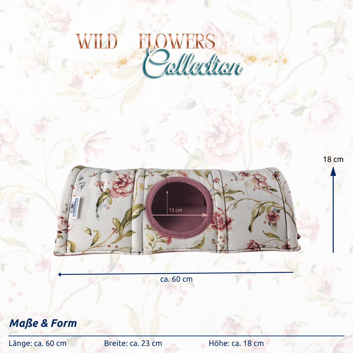 Tunnel gerade Form Wild Flowers Collection Modell 2_Vorderansicht mit Maßen M3